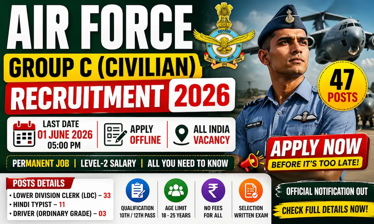Air Force Group C Recruitment 2026 47 Posts Apply Offline
