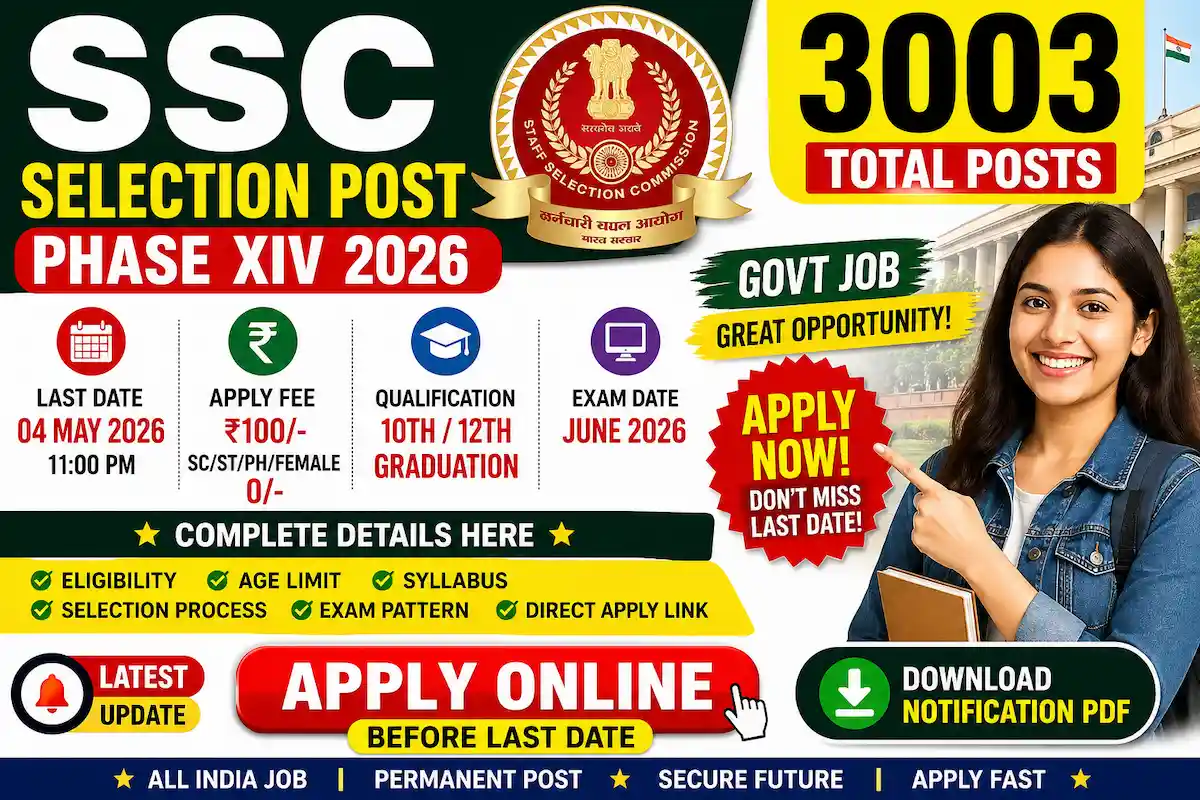 SSC Selection Post Phase 14 Recruitment 2026 – 3003 Posts last date 04 May 2026
