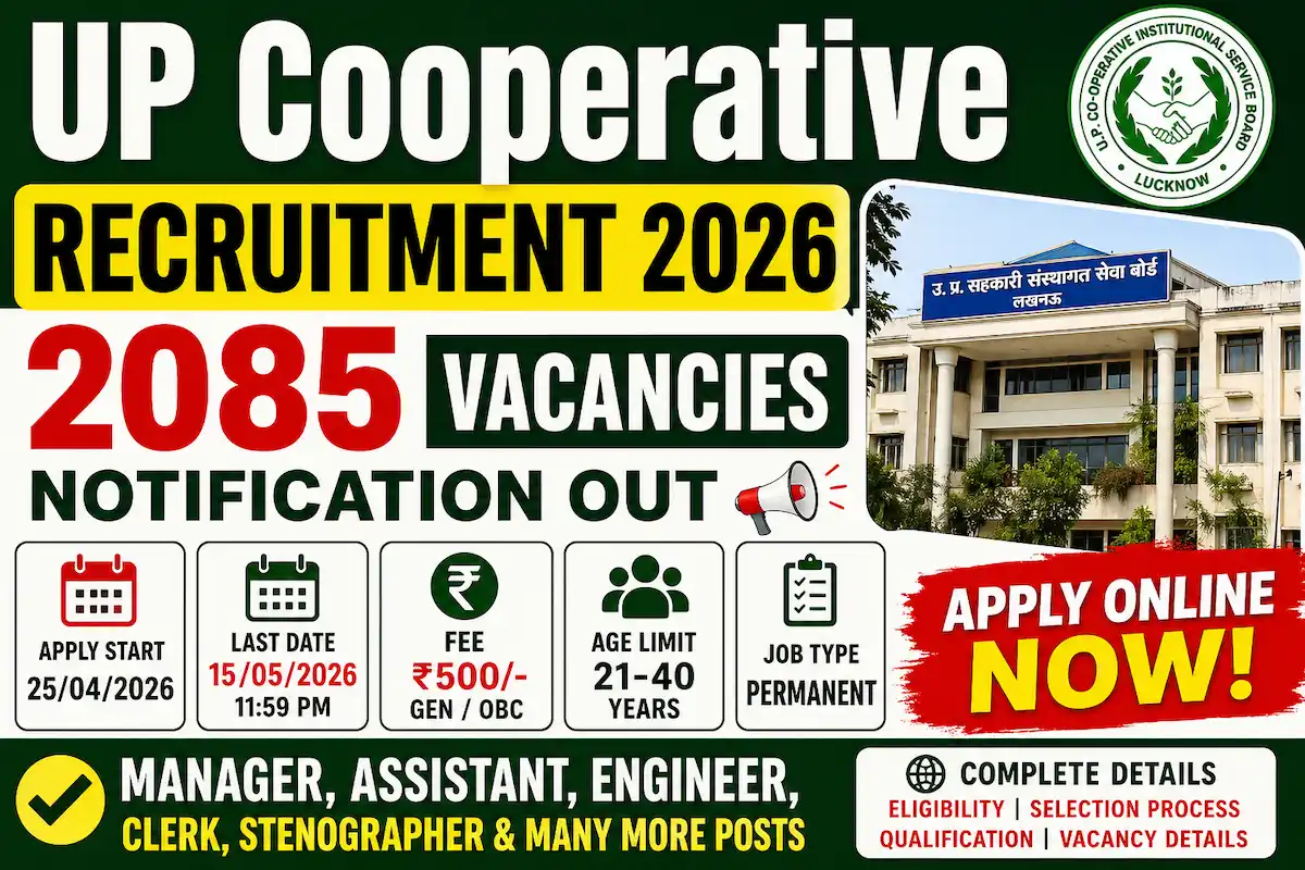 UP Cooperative Vacancy 2026 Post 2085 apply online before 15 May
